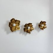Set of 3 vintage flower wall lights, gold metal, France, 1970.