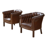Pair of upholstered leather Club armchairs