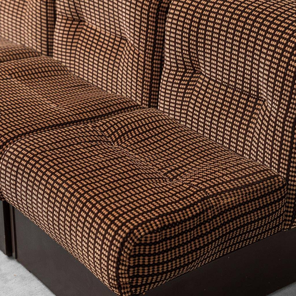 Divano 3 modules en tessuto marrone anni '70 vintage modernariato