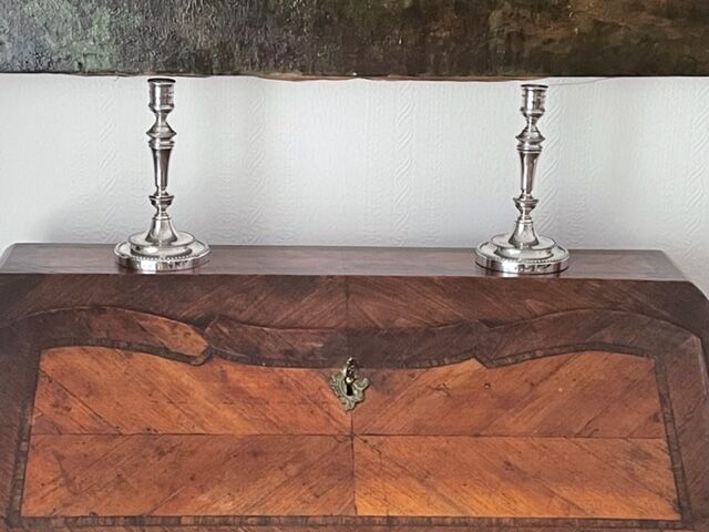 Pair of Christofle silver metal candle holders.