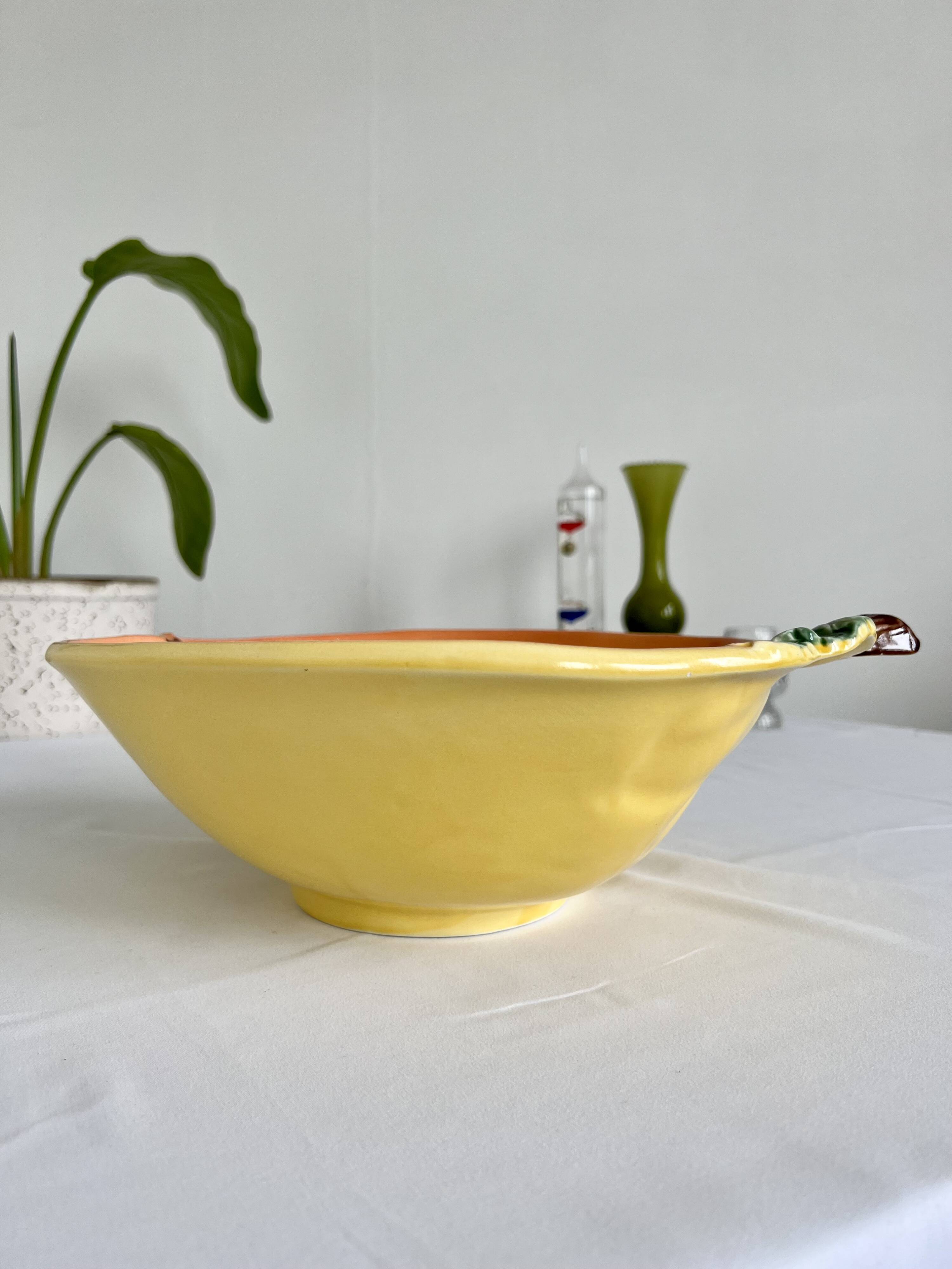Large vintage salad bowl slip apple shape hand painted earthenware