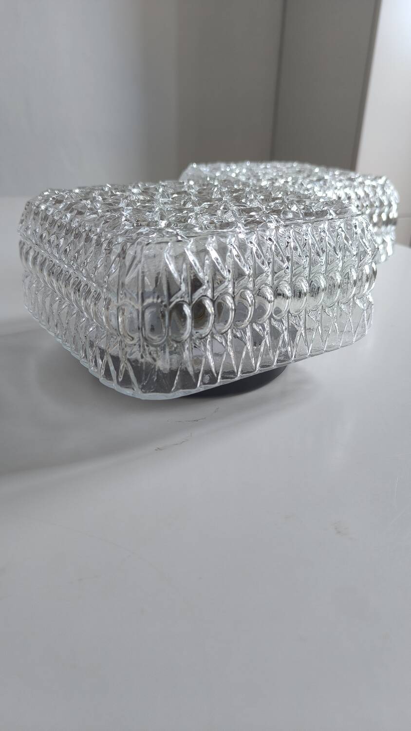 Pair of pressed glass wall lights, 1970