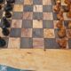 Rustic chess table in olive wood chess game 17.7 "with 32 pieces of craft chess