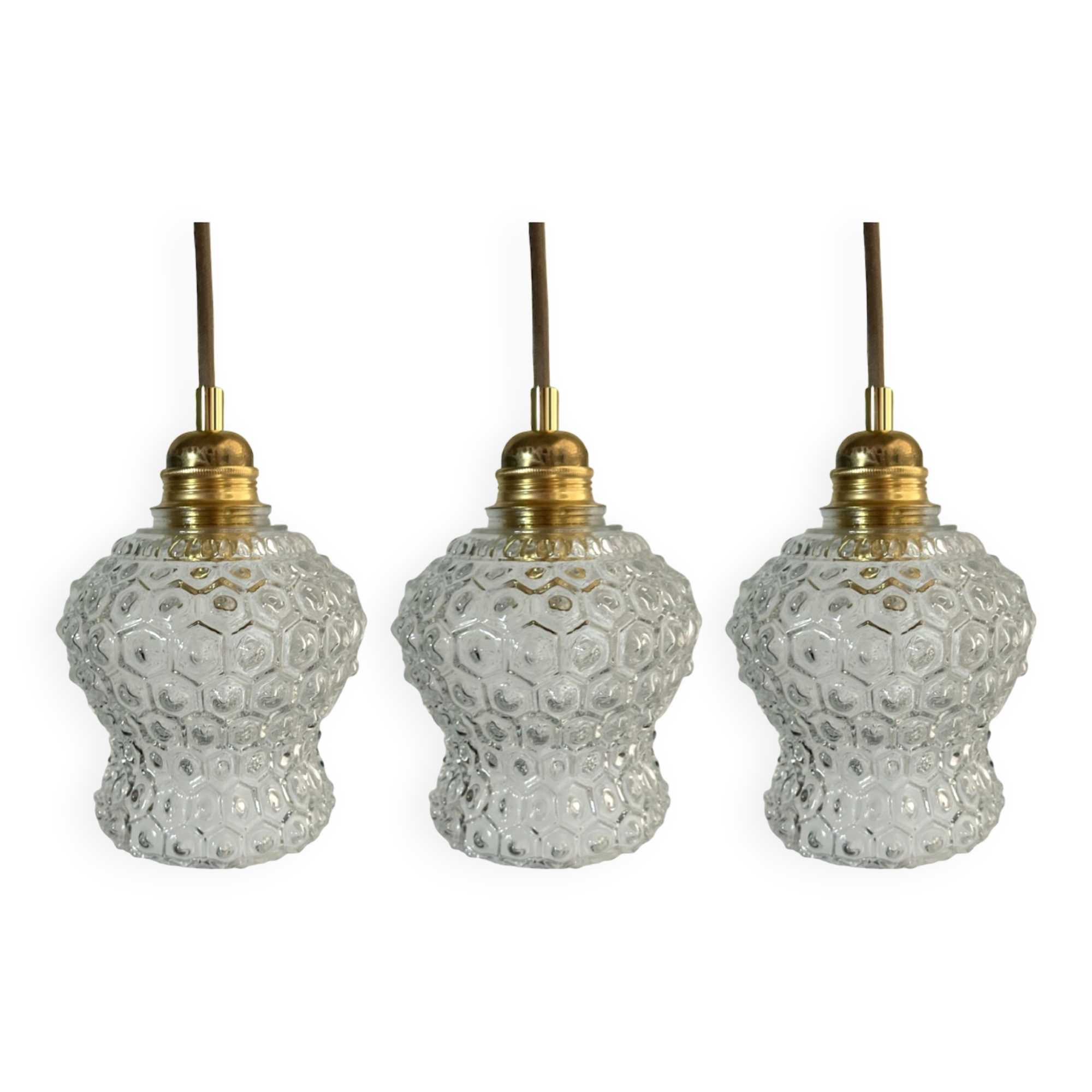 Set of three vintage pendant lamps in chiseled glass