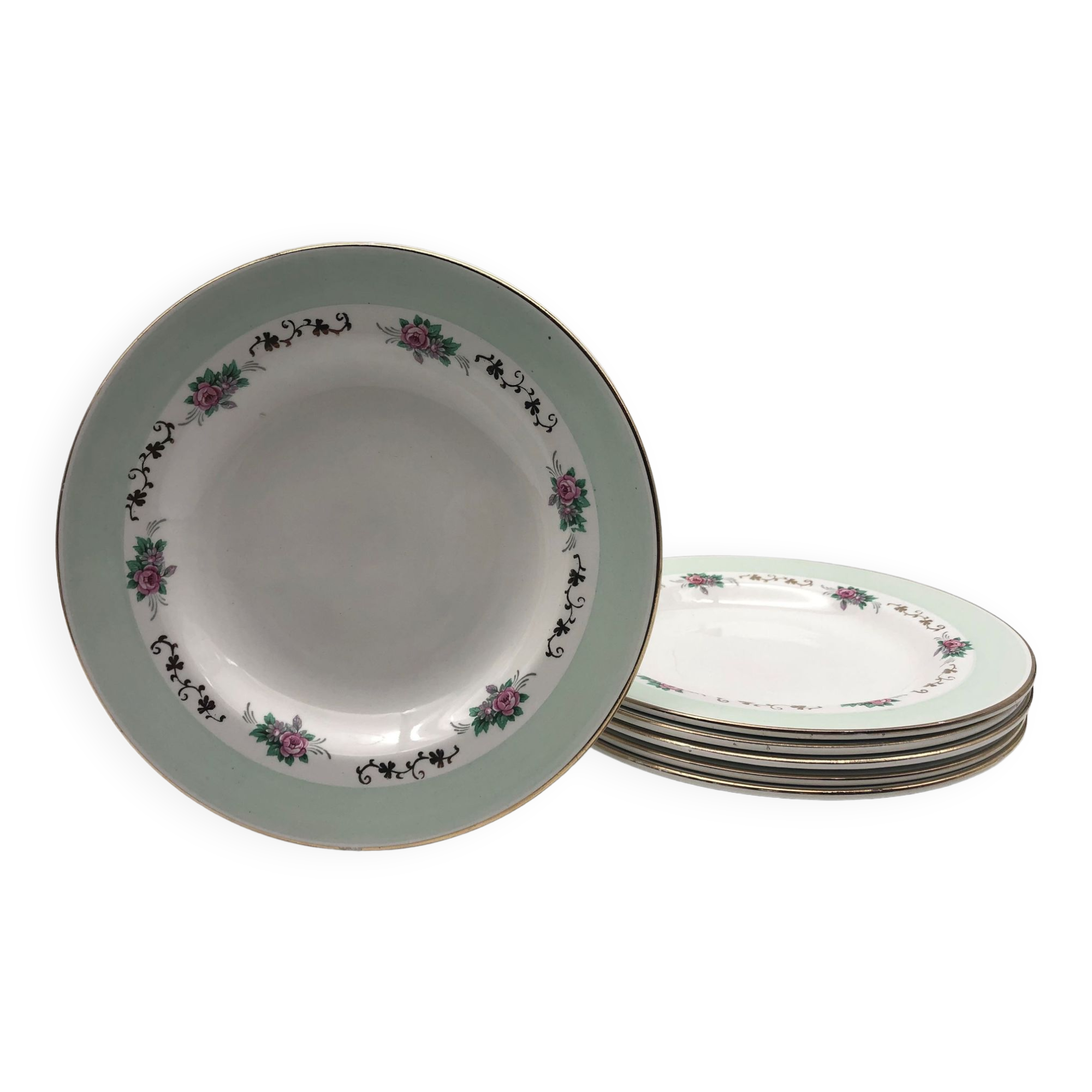 6 assiettes creuses estampillées “ l’amandinoise”