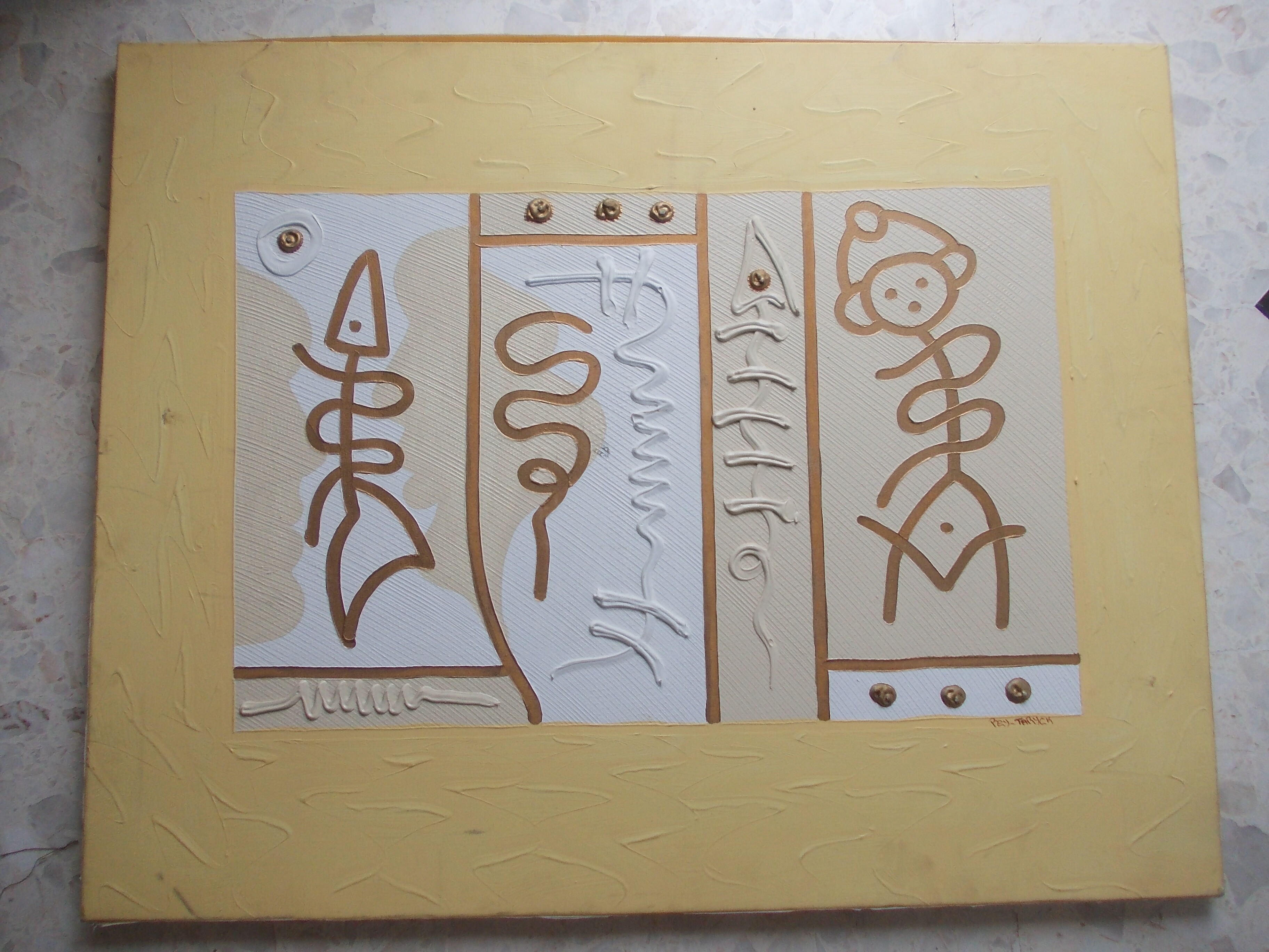 Large oil on canvas painting signed Pey Taryck abstract figures ethnic africa middle east