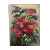 HSP painting "Bouquet of hibiscus" Flowers signed Jean Bart 1948