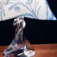 Lampe de table Abat-jour tissu Ikat et son pied en cristal