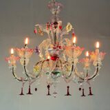Venetian chandelier in multicolored Murano glass, 6 light arms circa 1920