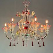 Venetian chandelier in multicolored Murano glass, 6 light arms circa 1920