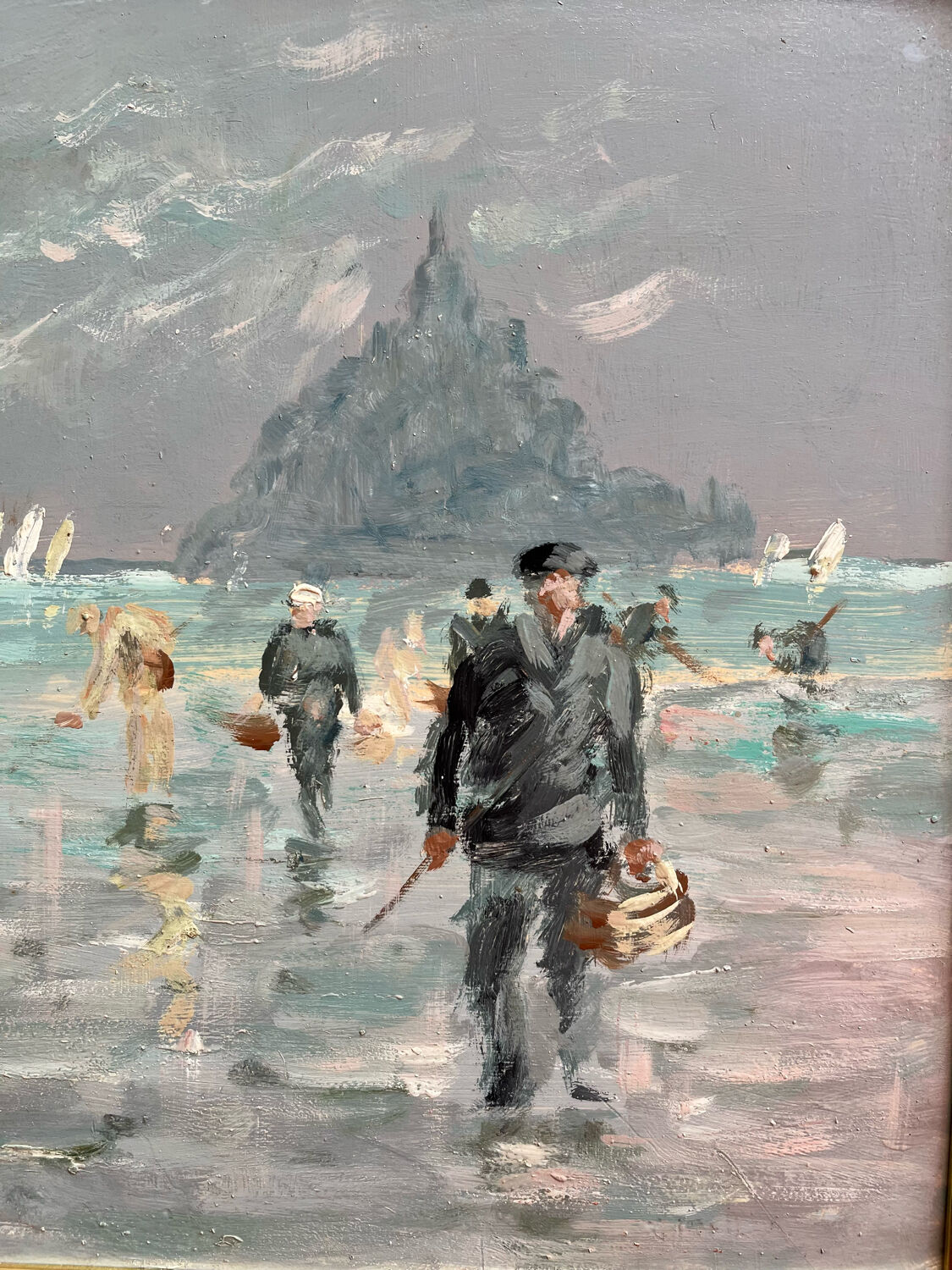 Oil on panel, Fishermen in the bay of Mont Saint Michel