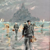 Oil on panel, Fishermen in the bay of Mont Saint Michel