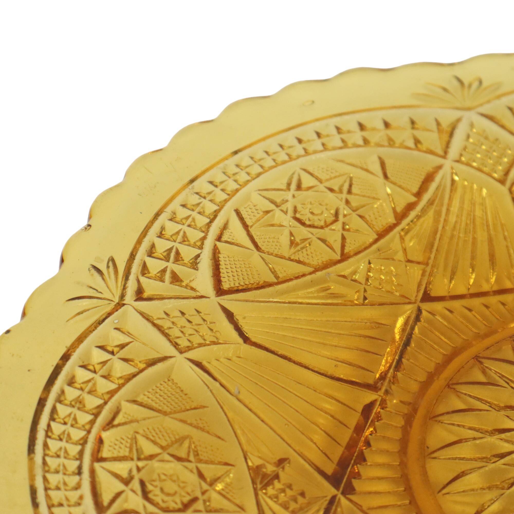 Vintage Art Deco Flat Fruit Bowl Amber Pressed Glass Fait en Belgique