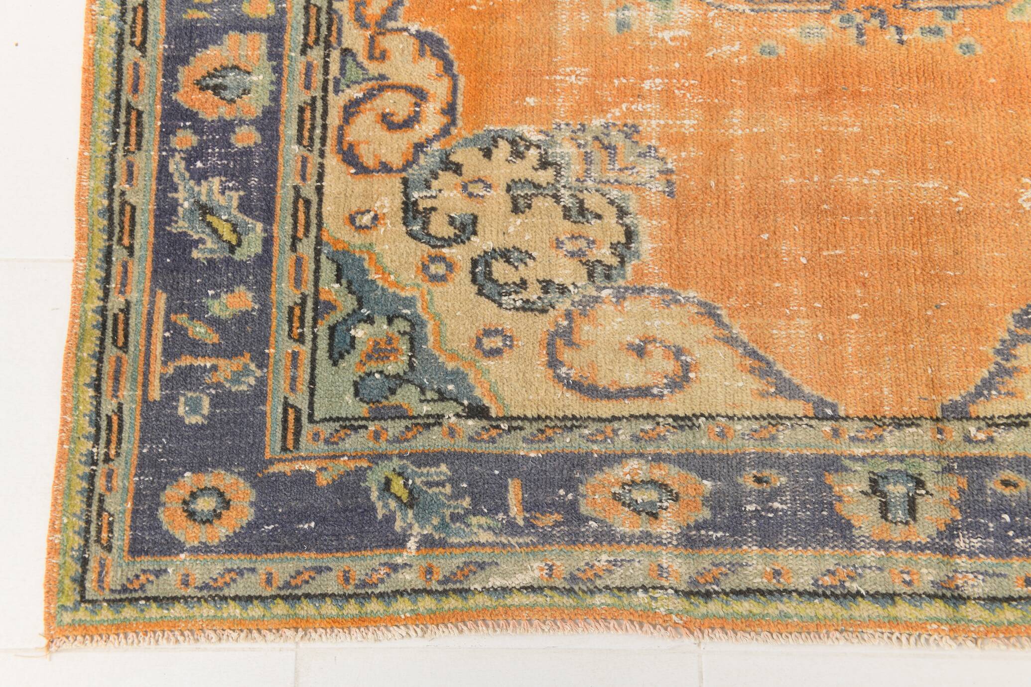 6x9 Pumpkin Orange Turkish Vintage Rug, 187x271 Cm