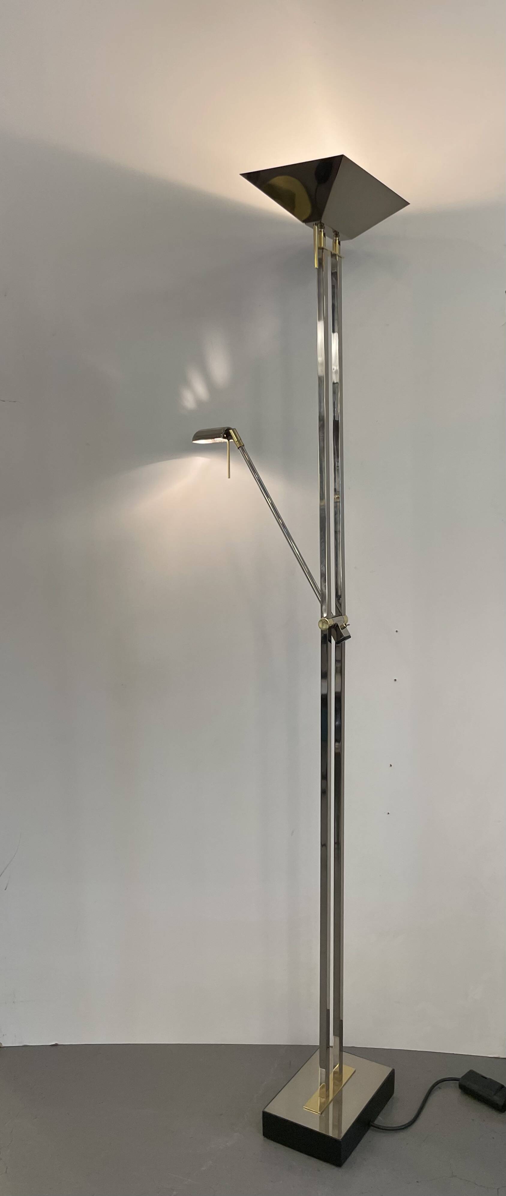 Chrome and brass floor lamp by Deknudt Belgium, 1980s