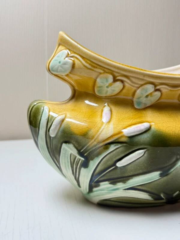 Antique Art Nouveau Barbotine Planter – Signed Orchies (c. 1900)