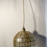 Art deco pendant lamp in mother-of-pearl and brass - electrified to nine