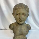 Bust of a young boy, plaster, monogrammed, circa 1900