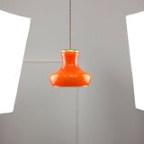 Mid-Century Modern Italian Orange Glass and Brass Pendant Lamp