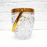 Vintage Glass Ice Bucket, ice cube bowl, gold metal rim