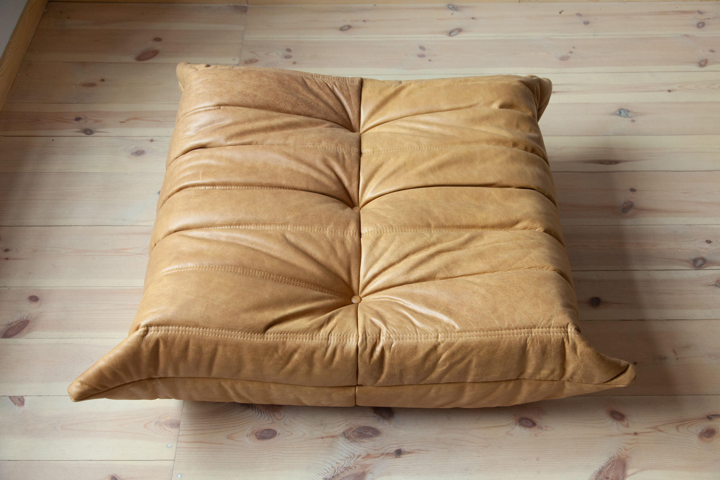 Ottoman Togo in camel leather  designed by Michel Ducaroy 1973