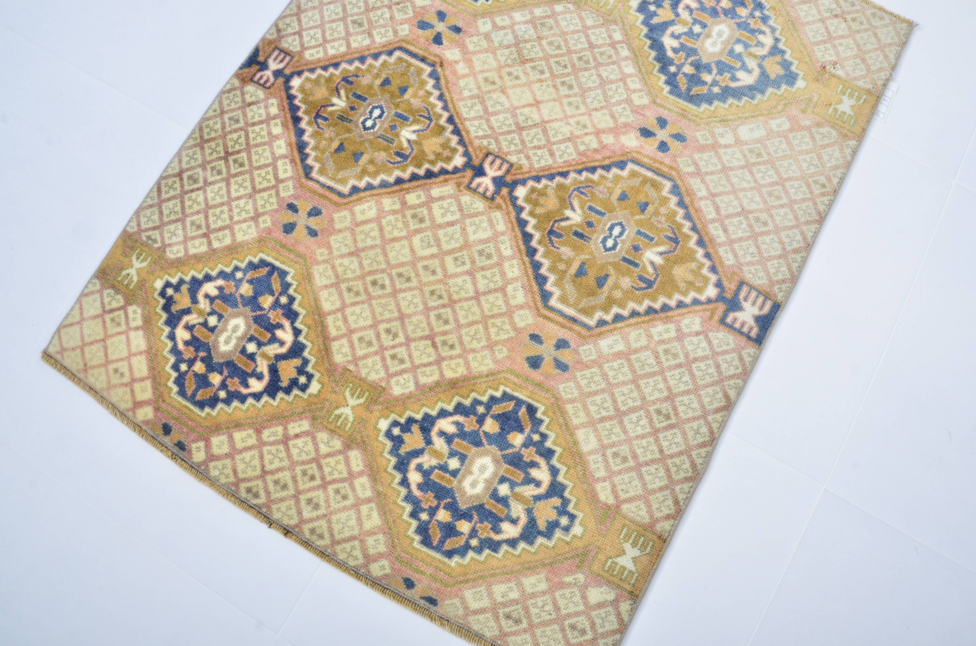 Tapis turc vintage rose et bleu sku 3116