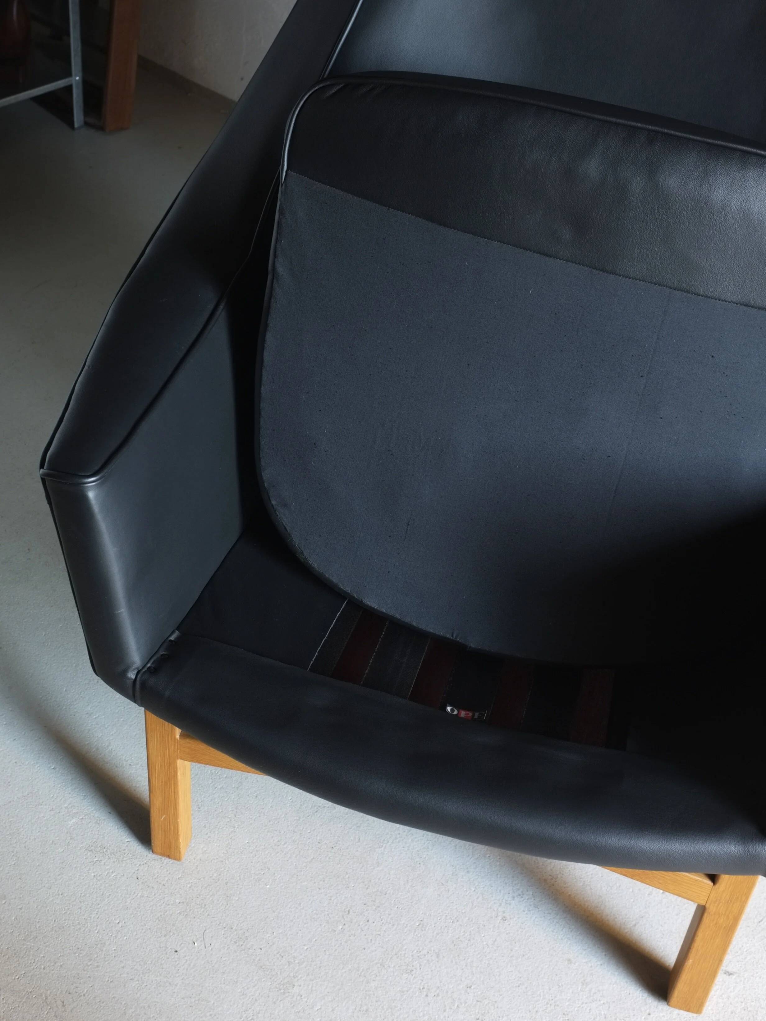 IB Kofod-Larsen leather oak easy chair | OPE Sweden | 1960s