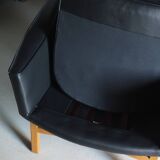 IB Kofod-Larsen leather oak easy chair | OPE Sweden | 1960s