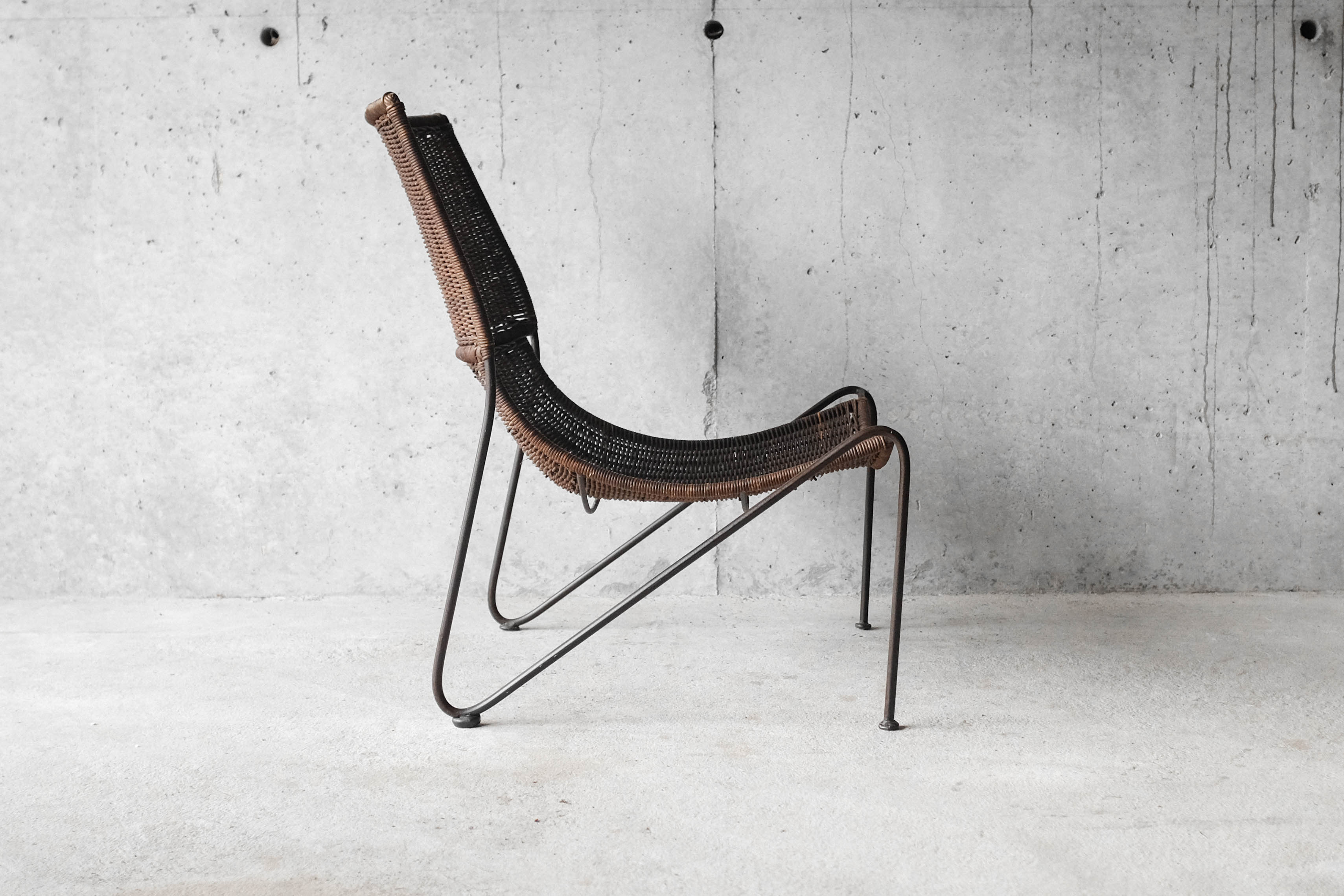 Frederick Weinberg USA rattan chair and metal structure, 1950