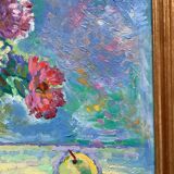 Oil painting on cardboard signed, dimensions: height - 88 cm, width - 75 cm.