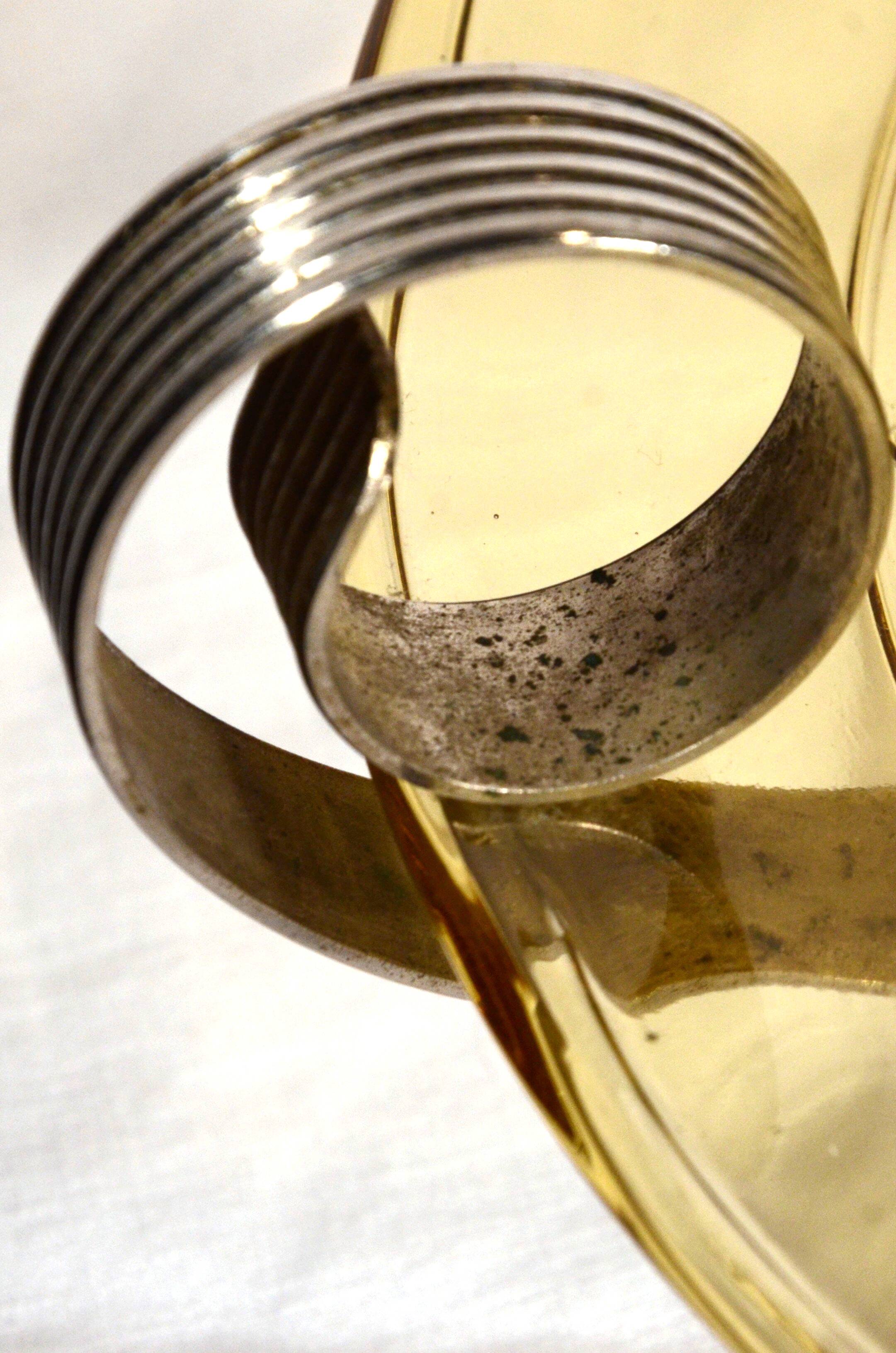Art Deco bowl in smoked pressed glass and silver-plated metal, 30x8cm