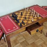 Louis Philippe style chess table and chess game with leather and wood tablets
