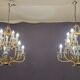 Pair of cage chandeliers with pendants