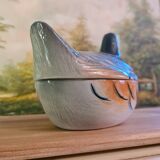 Collectible ceramic terrine Michel CAUGANT model gray partridge handmade