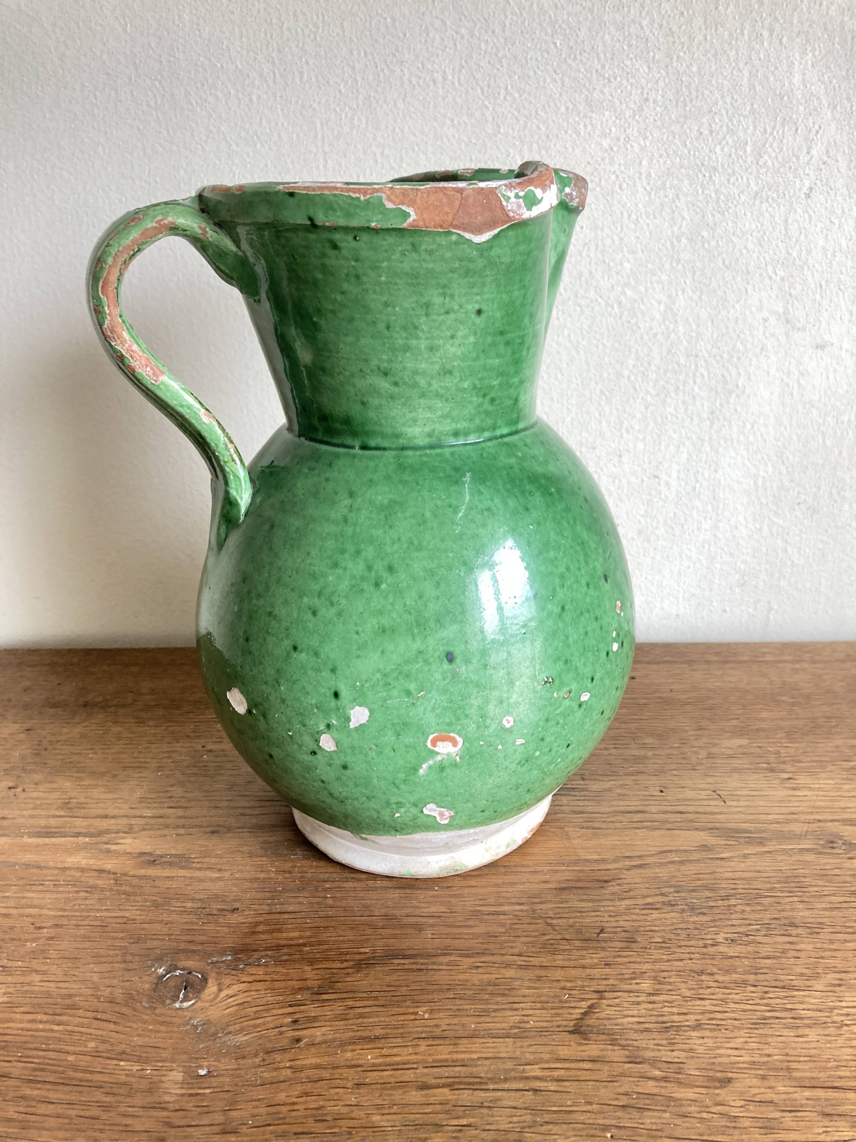 Vase pitcher Sicily Italy in glazed earthenware folk art 1950