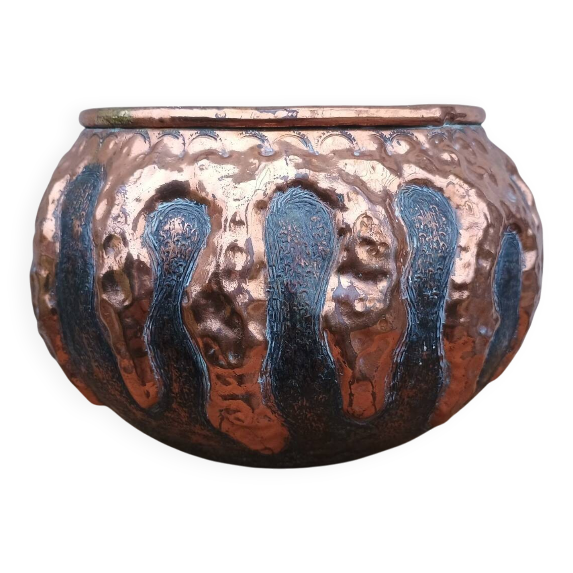 Cache-pots art déco dinanderie en cuivre signé Jean Goardere vers 1930