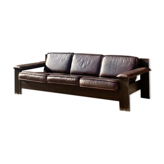 Canapé brutaliste en cuir marron par Harry de Groot pour Leolux, 1970.