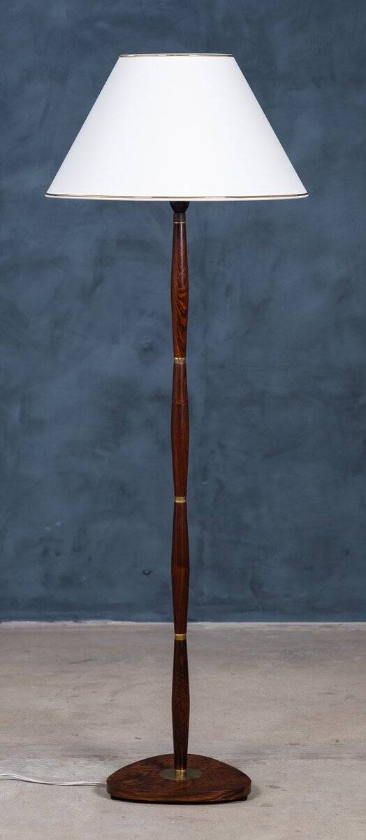 Mid-Century Floor Lamp in Rosewood and Brass, Denmark, 1960s