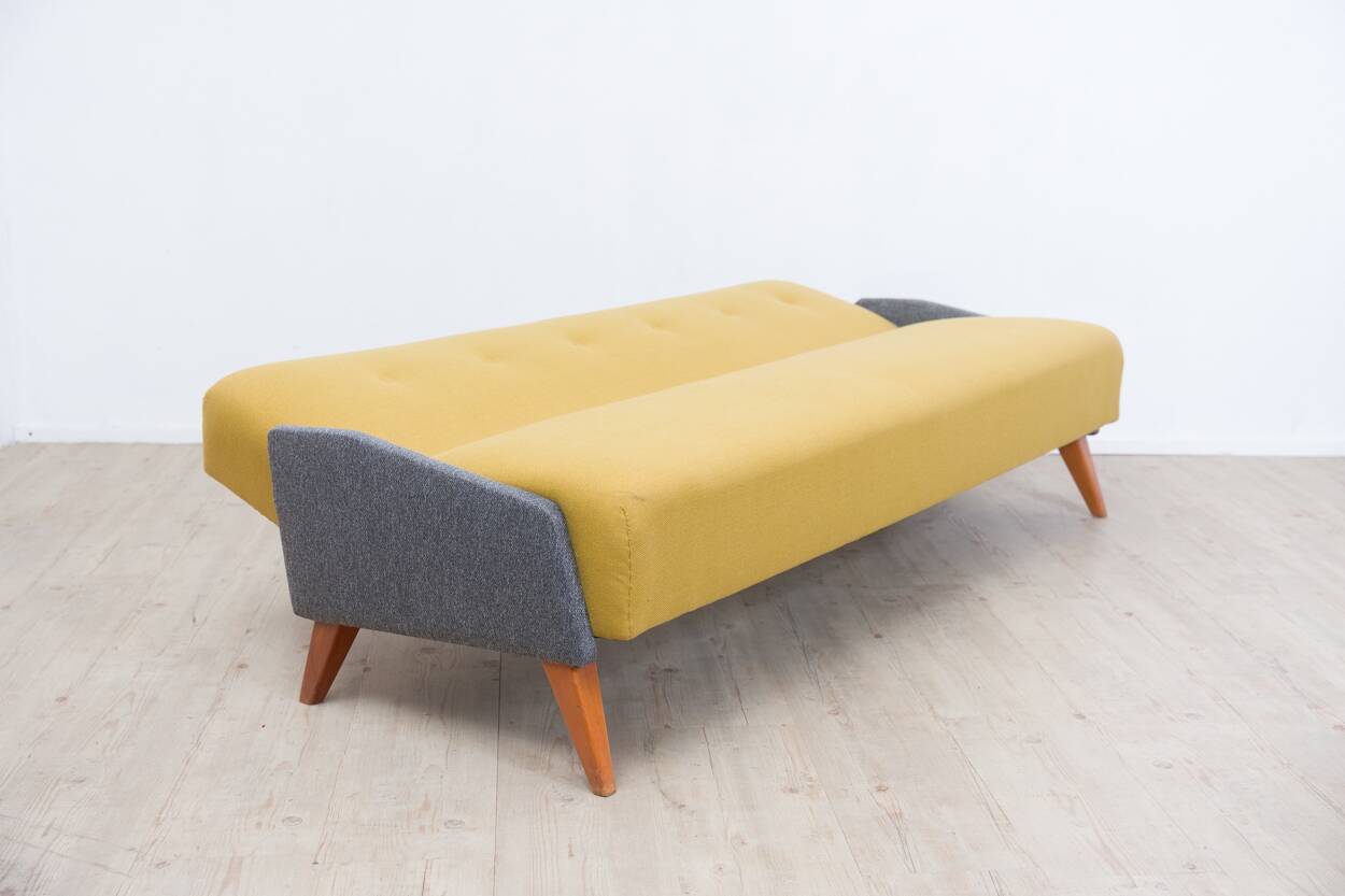 1950s streamline design sofa bed – Light yellow & grey mottled