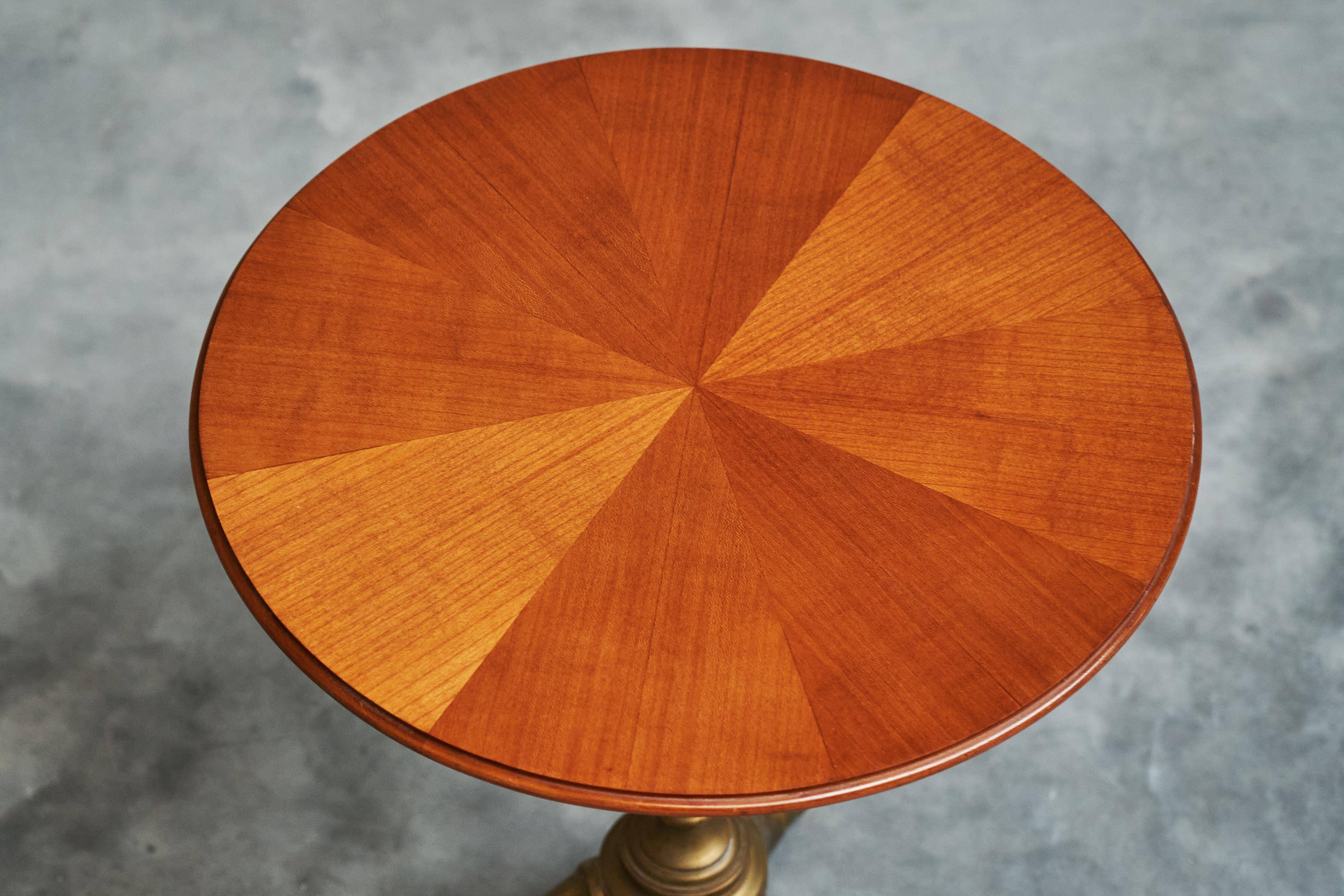 Antique wooden and brass side table, 19th century.