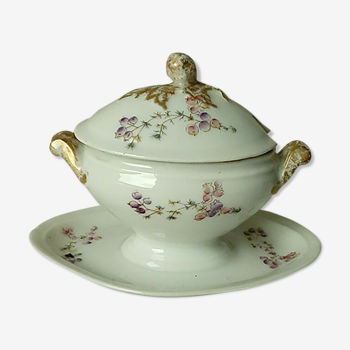 Moutardier sur dormant en porcelaine paris Limoges decor floral