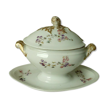 Mustard pot on porcelain base Paris Limoges floral decoration