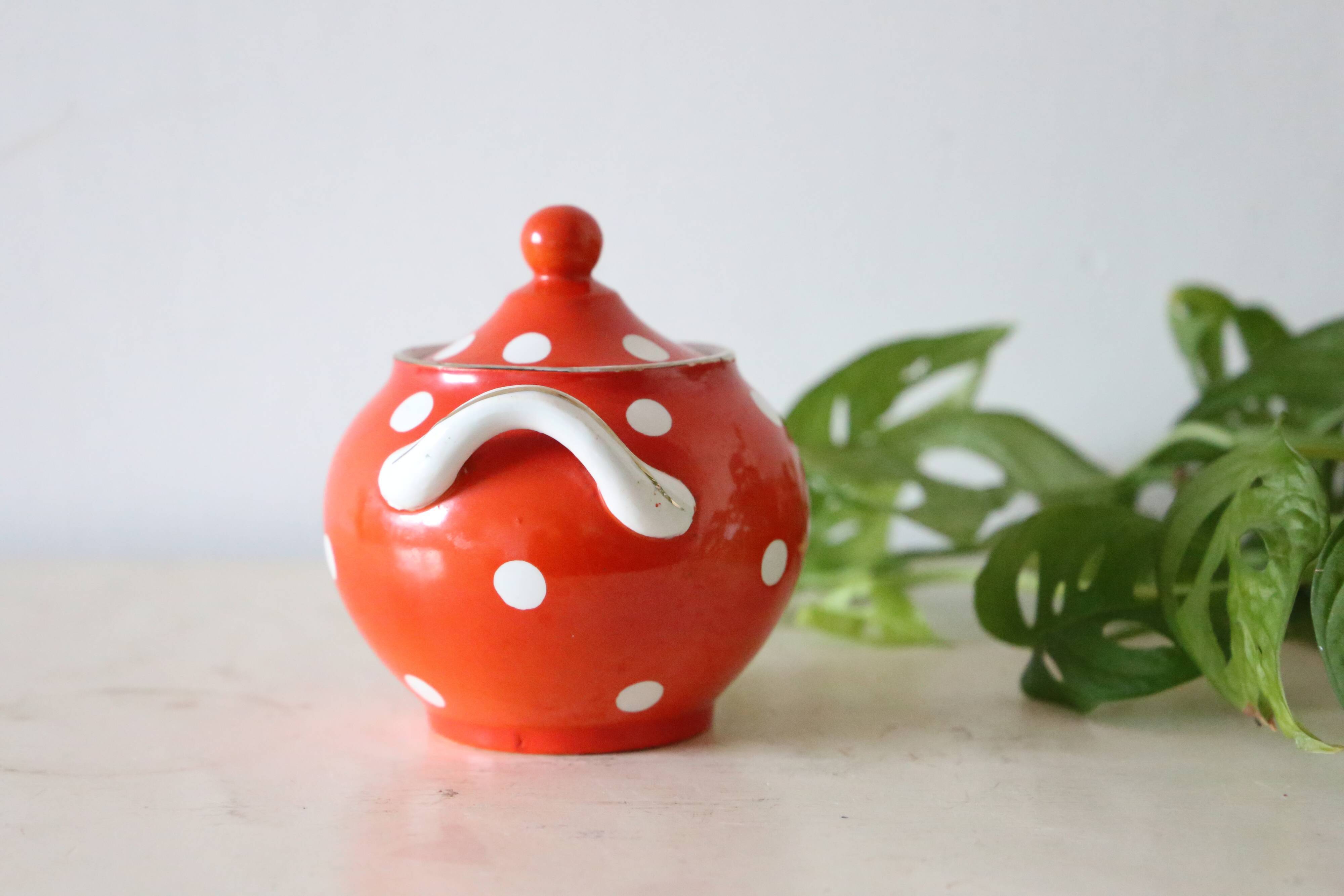 Sucrier polka dots, Digoin Sarreguemines, rare, vintage