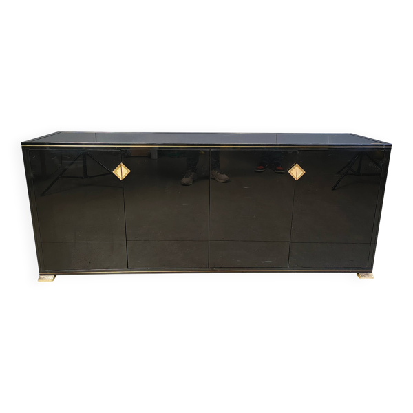 Enfilade en laiton et laque par Pierre Vandel, années 1970