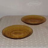 2 assiettes à dessert verre ambré clair - vintage