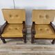 1980s leather and solid wood armchairs