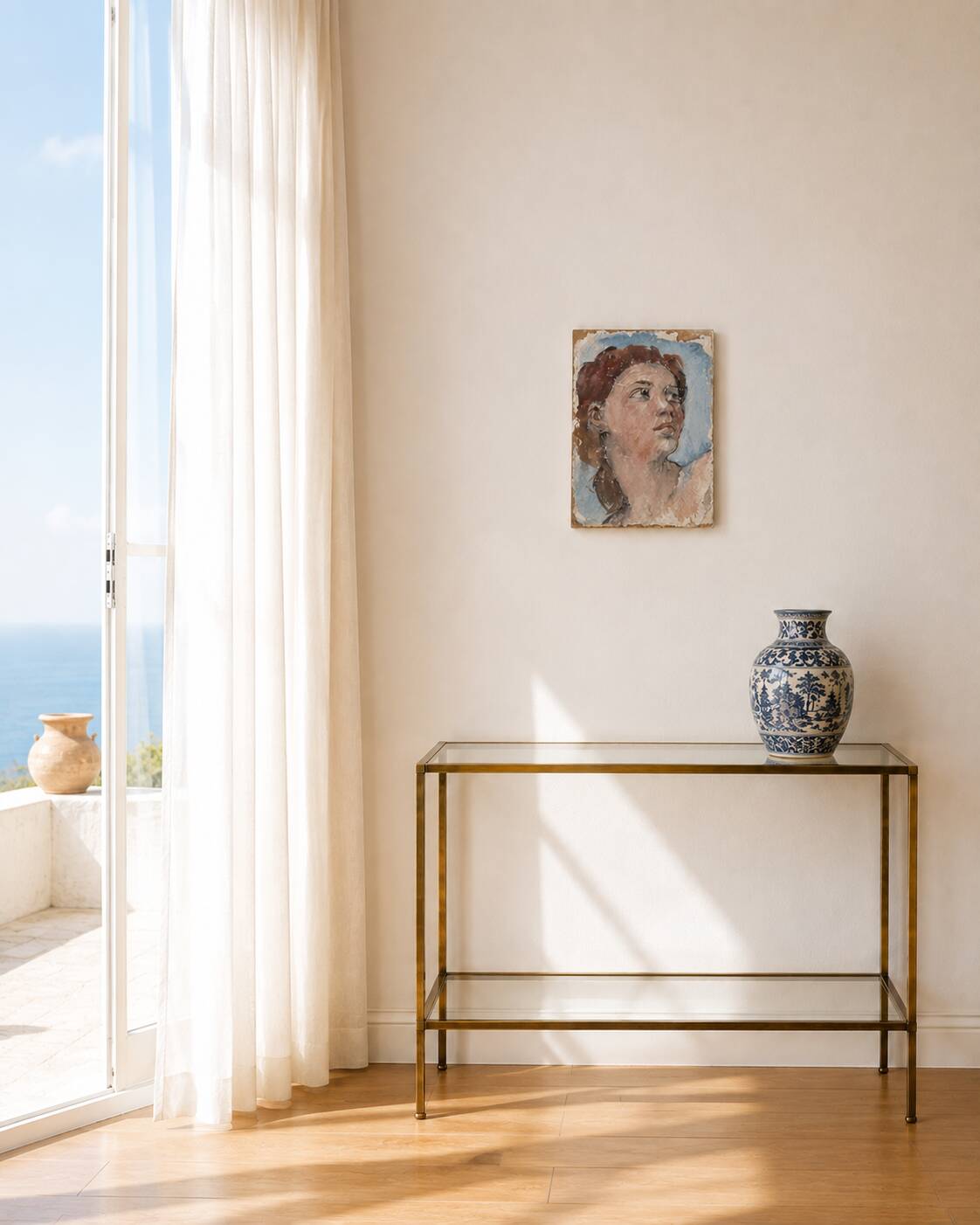 Painting, portrait of a woman in profile.