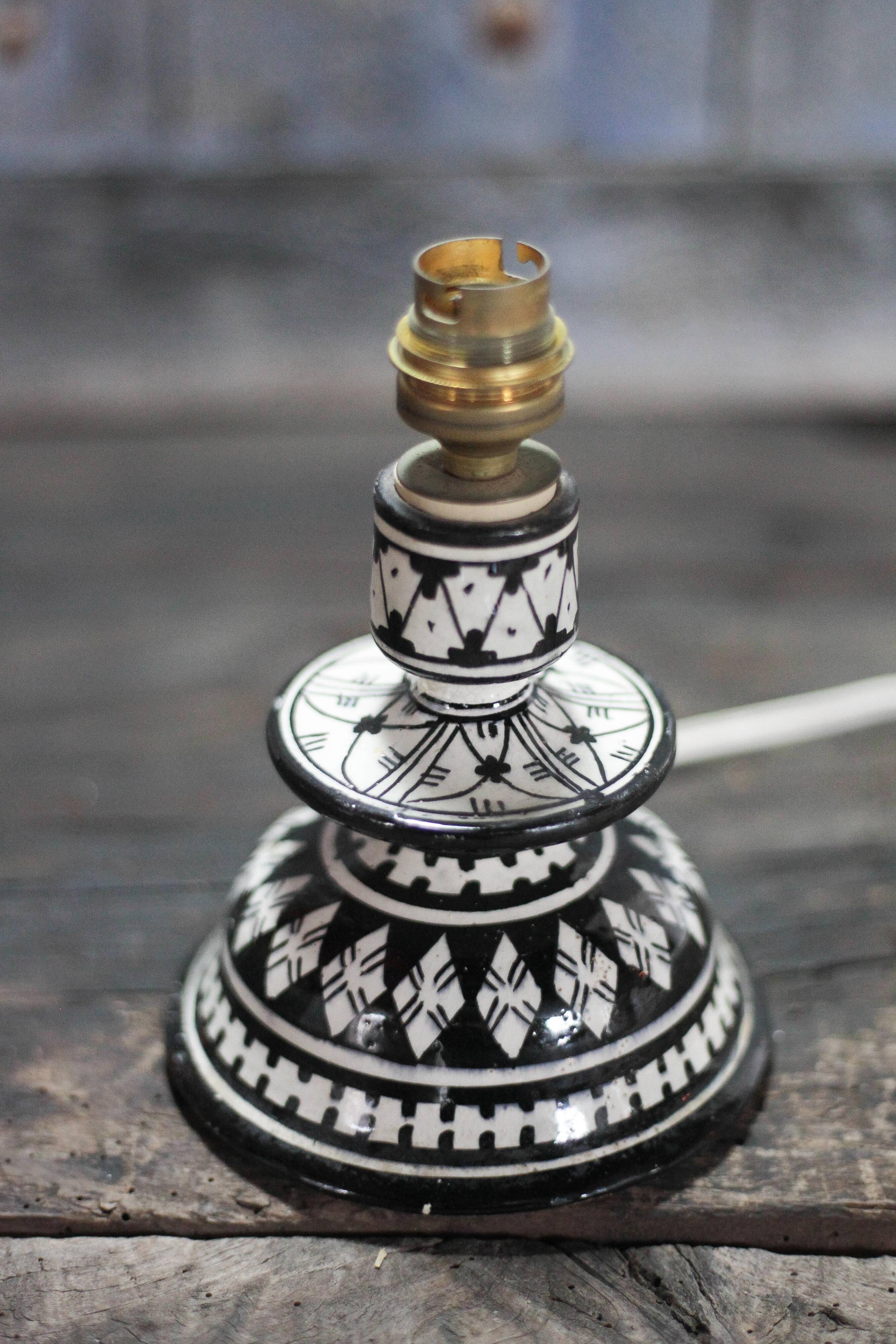 Moroccan glazed terracotta table lamp from Safi, ceramic bedside lamp.