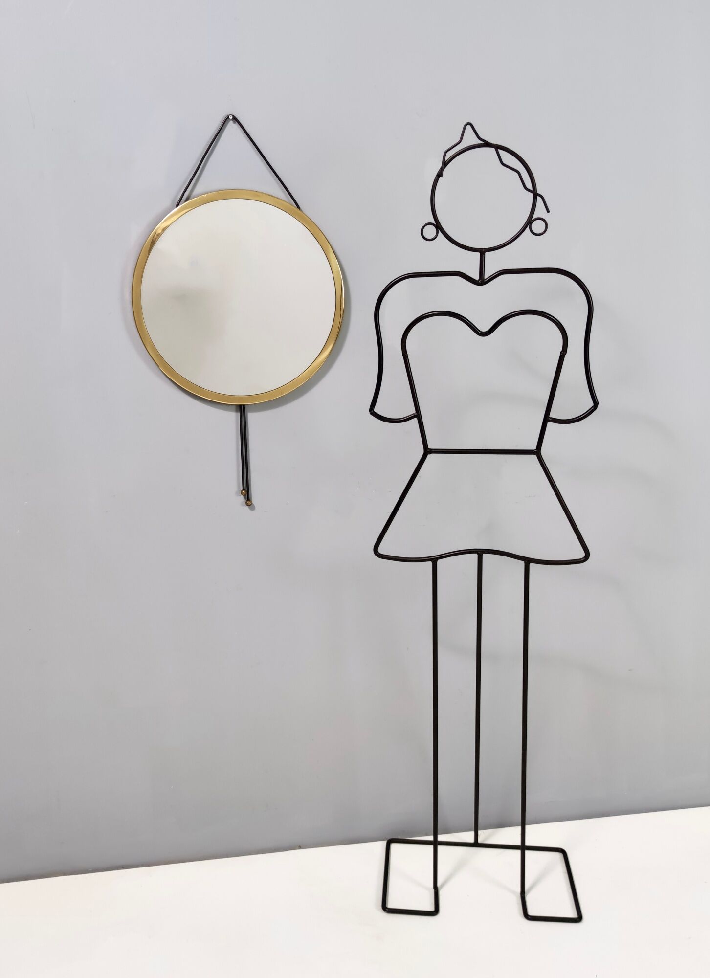 Vintage round wall mirror mod. "vipera" by corrado corradi dell'acqua, italy