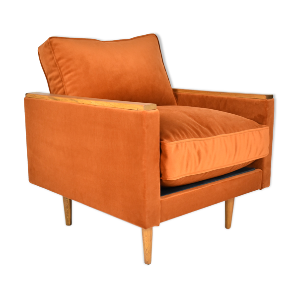 Fauteuil vintage ZWP-8 Cube, entièrement restauré, couleur russet, velours gingembre années 1970